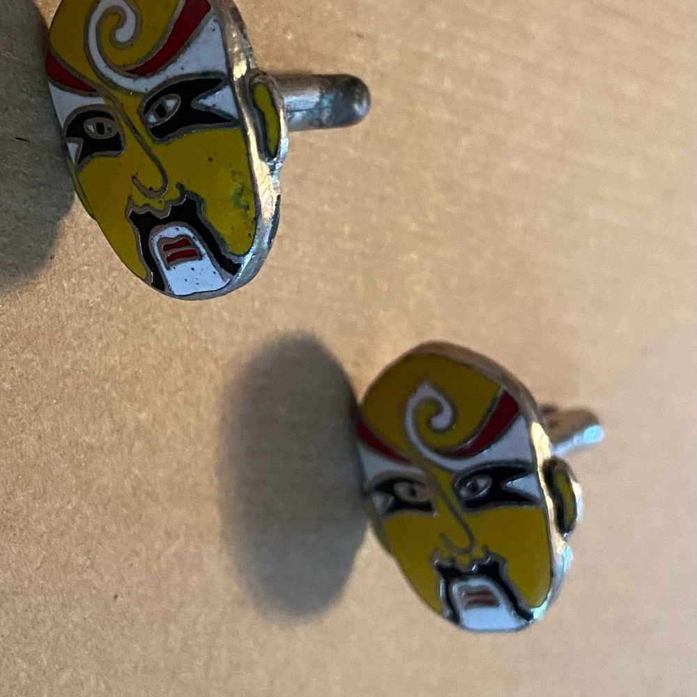 Vintage 60s 1960s MCM Kabuki yellow black and gold Steelers color Mask Cufflinks
